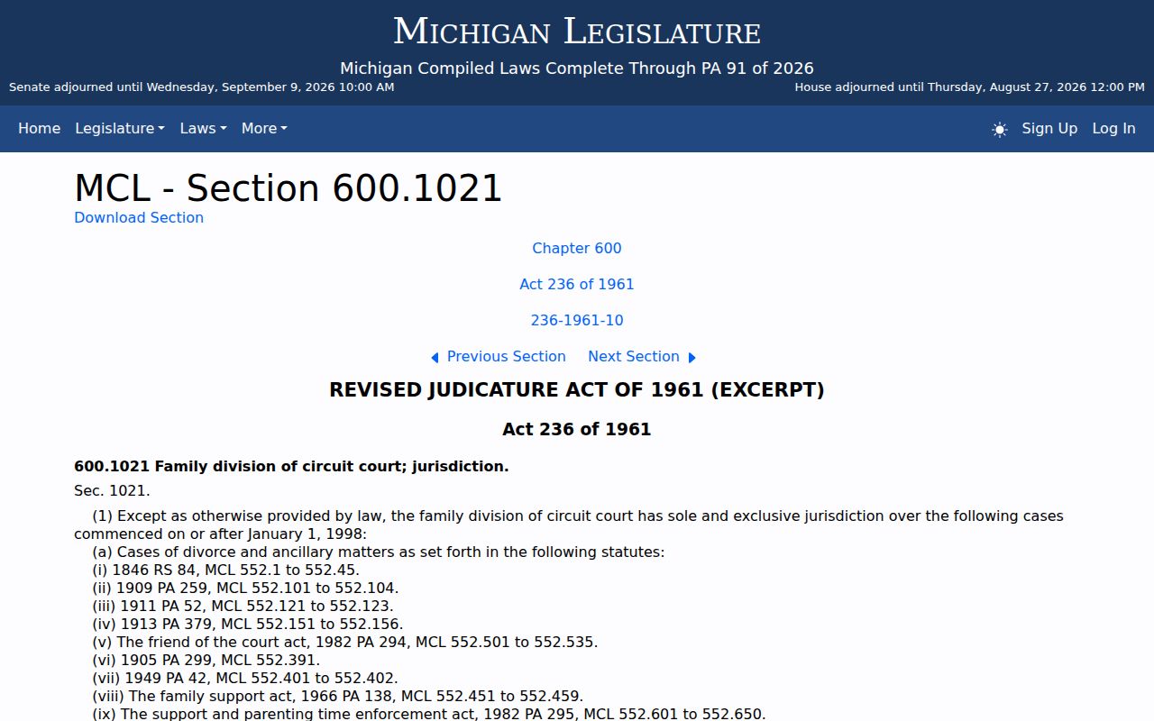 St. Clair County civil docket Family Division jurisdiction reference