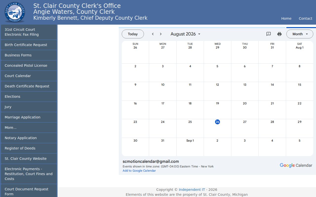 St. Clair County court calendar on the County Clerk website
