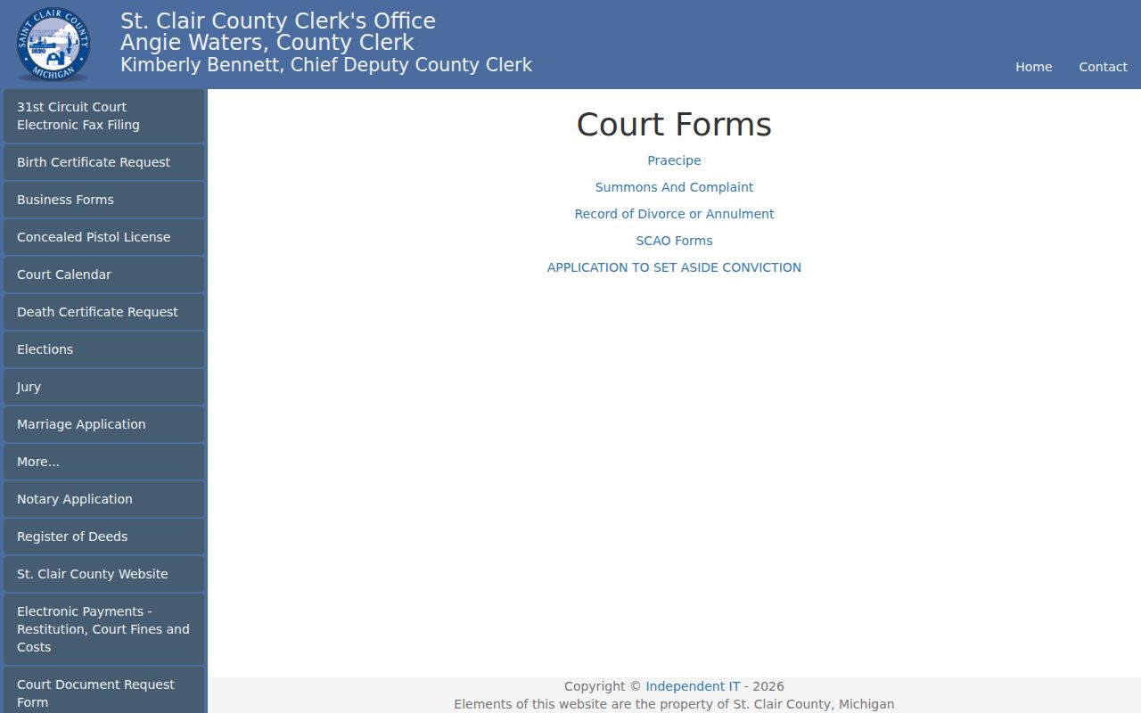 St. Clair County court records and County Clerk court forms resources
