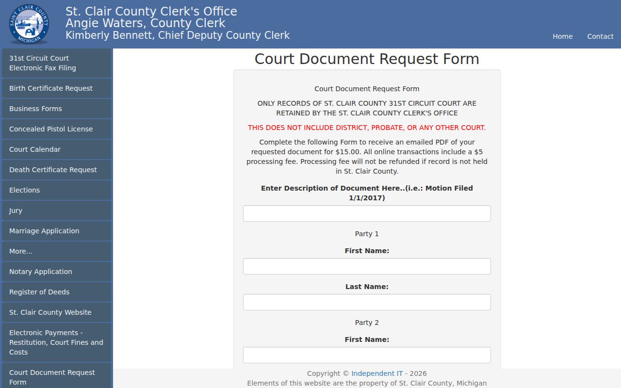 St. Clair County court records Circuit Court document request form
