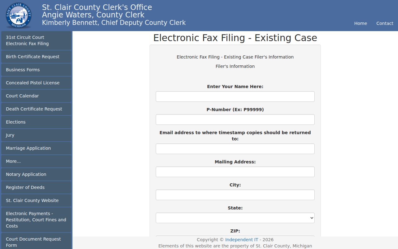 St. Clair County court records context at the 31st Circuit electronic fax filing form
