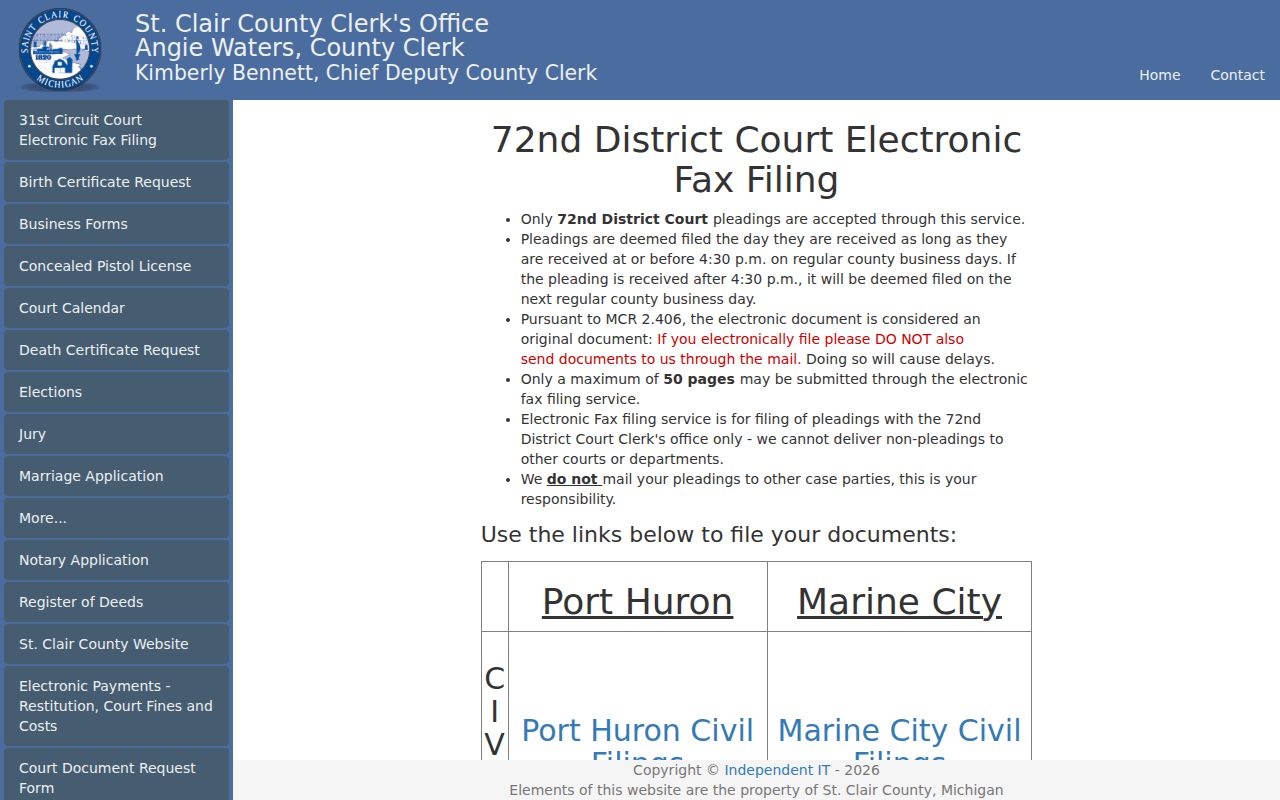 St. Clair County court records context at 72nd District electronic fax filing instructions