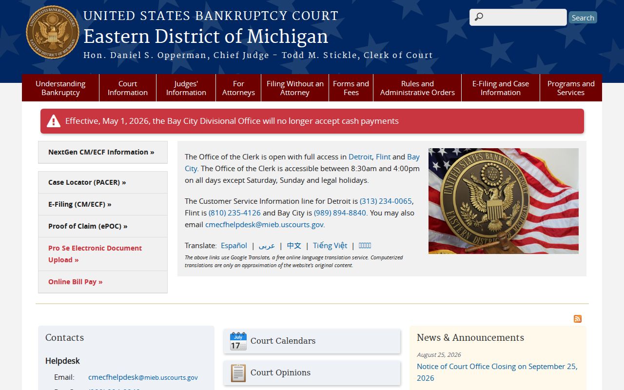 Marine City court docket distinction from the official Michigan Bankruptcy Court route