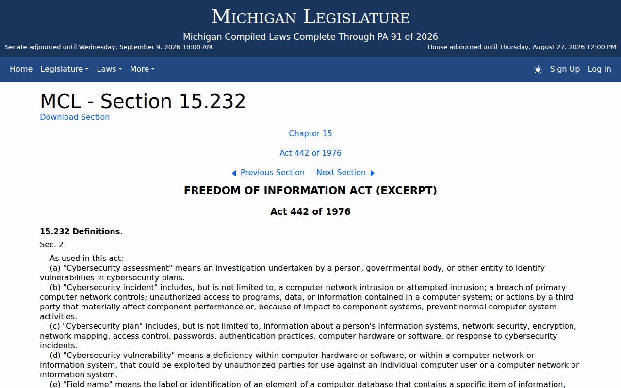 St. Clair court docket access context from Michigan's FOIA definition