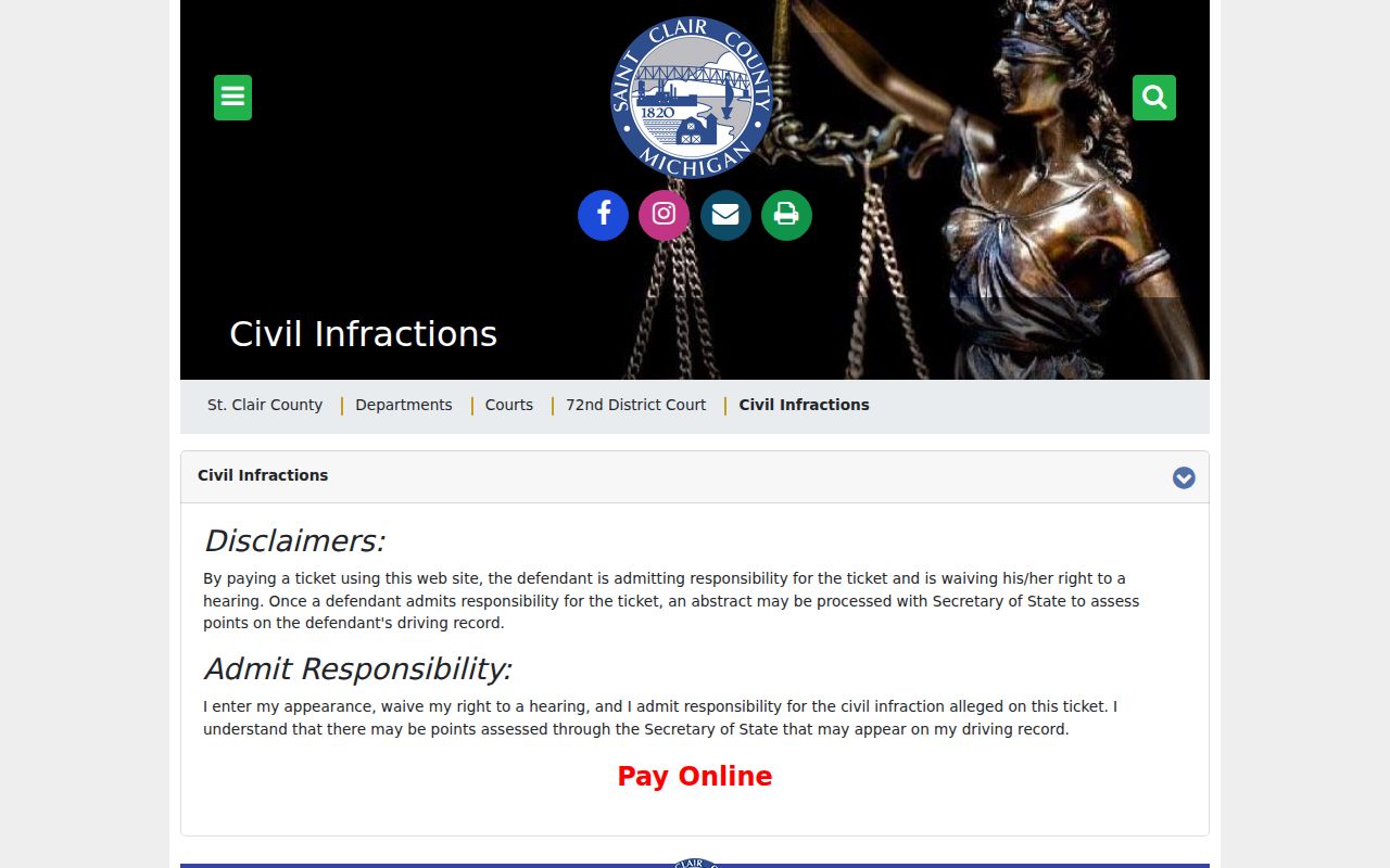 St. Clair County traffic court record civil infraction payment and hearing information
